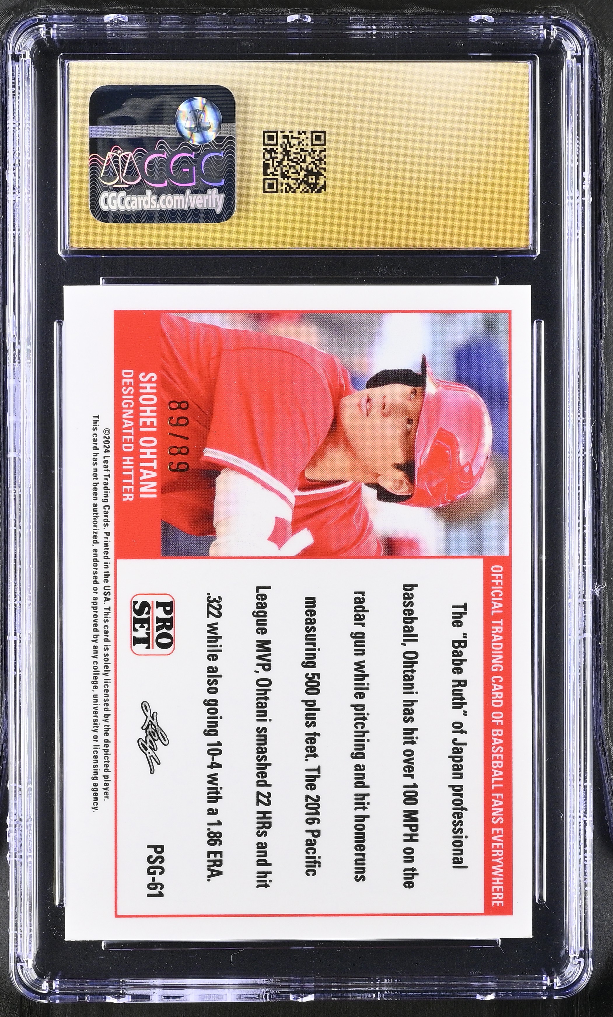 Shohei Ohtani 2023 Leaf Web Exclusives Pro Set Gold Red #PSG-61 #/89 (CGC 10 | Black Label) at PristineAuction.com Shohei Ohtani 2023 Leaf Web Exclusives Pro Set Gold Red #PSG-61 #/89 (CGC 10 | Black Label) at PristineAuction.com