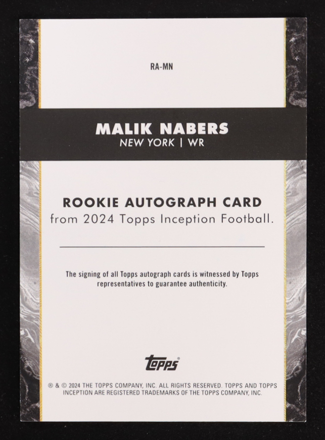 Malik Nabers 2024 Topps Inception Rookie Autographs #RAMN RC at PristineAuction.com Malik Nabers 2024 Topps Inception Rookie Autographs #RAMN RC at PristineAuction.com