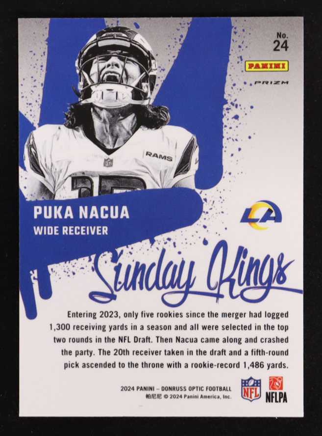 Puka Nacua 2024 Donruss Optic Sunday Kings #24 at PristineAuction.com Puka Nacua 2024 Donruss Optic Sunday Kings #24 at PristineAuction.com