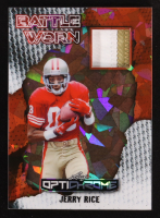 Jerry Rice 2025 Leaf Optichrome Battle Worn Cracked Ice Red Game-Used #BW10 #4/4 at PristineAuction.com