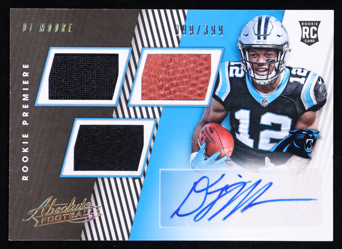 D.J. Moore 2018 Absolute #166 Jersey Autograph #099/399 RC at PristineAuction.com D.J. Moore 2018 Absolute #166 Jersey Autograph #099/399 RC at PristineAuction.com