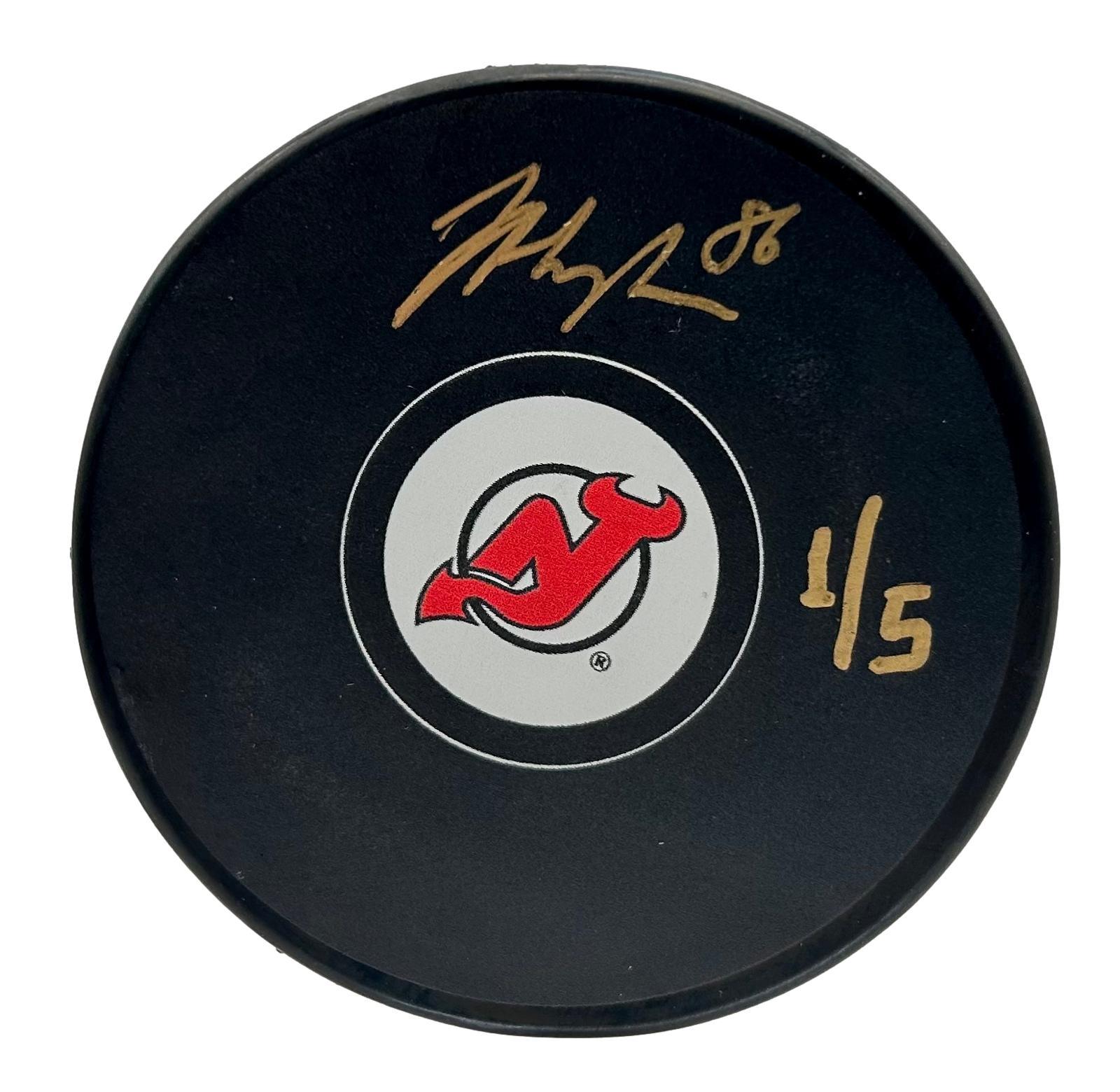 Jack Hughes Signed LE Devils Logo Puck (Fanatics) at PristineAuction.com Jack Hughes Signed LE Devils Logo Puck (Fanatics) at PristineAuction.com