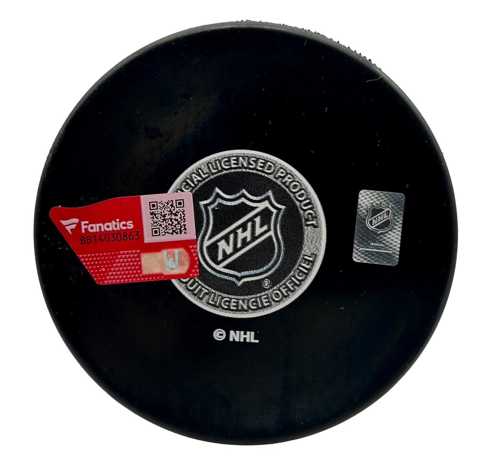 Jack Hughes Signed LE Devils Logo Puck (Fanatics) at PristineAuction.com Jack Hughes Signed LE Devils Logo Puck (Fanatics) at PristineAuction.com