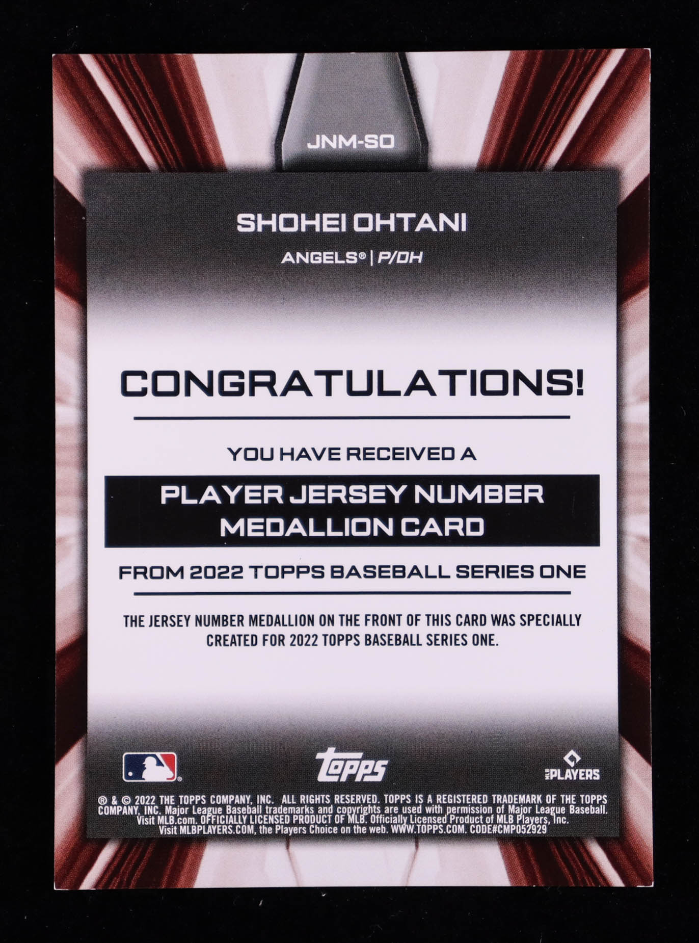 Shohei Ohtani 2022 Topps Commemorative Player Jersey Number Medallions #JNMSO at PristineAuction.com Shohei Ohtani 2022 Topps Commemorative Player Jersey Number Medallions #JNMSO at PristineAuction.com