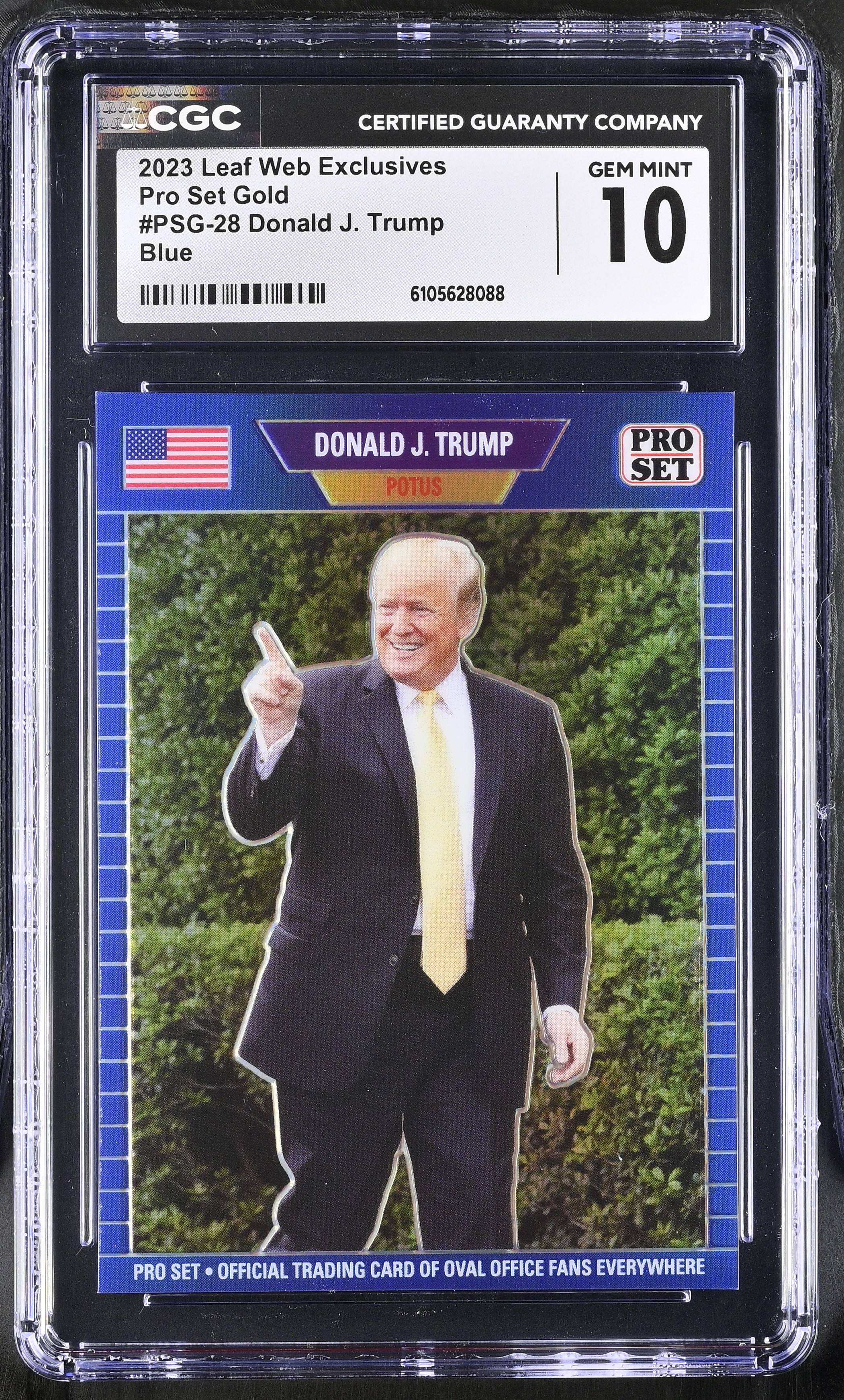 Donald J. Trump 2023 Leaf Web Exclusives Pro Set Gold Blue #PSG-28 #11/25 (CGC 10) at PristineAuction.com Donald J. Trump 2023 Leaf Web Exclusives Pro Set Gold Blue #PSG-28 #11/25 (CGC 10) at PristineAuction.com