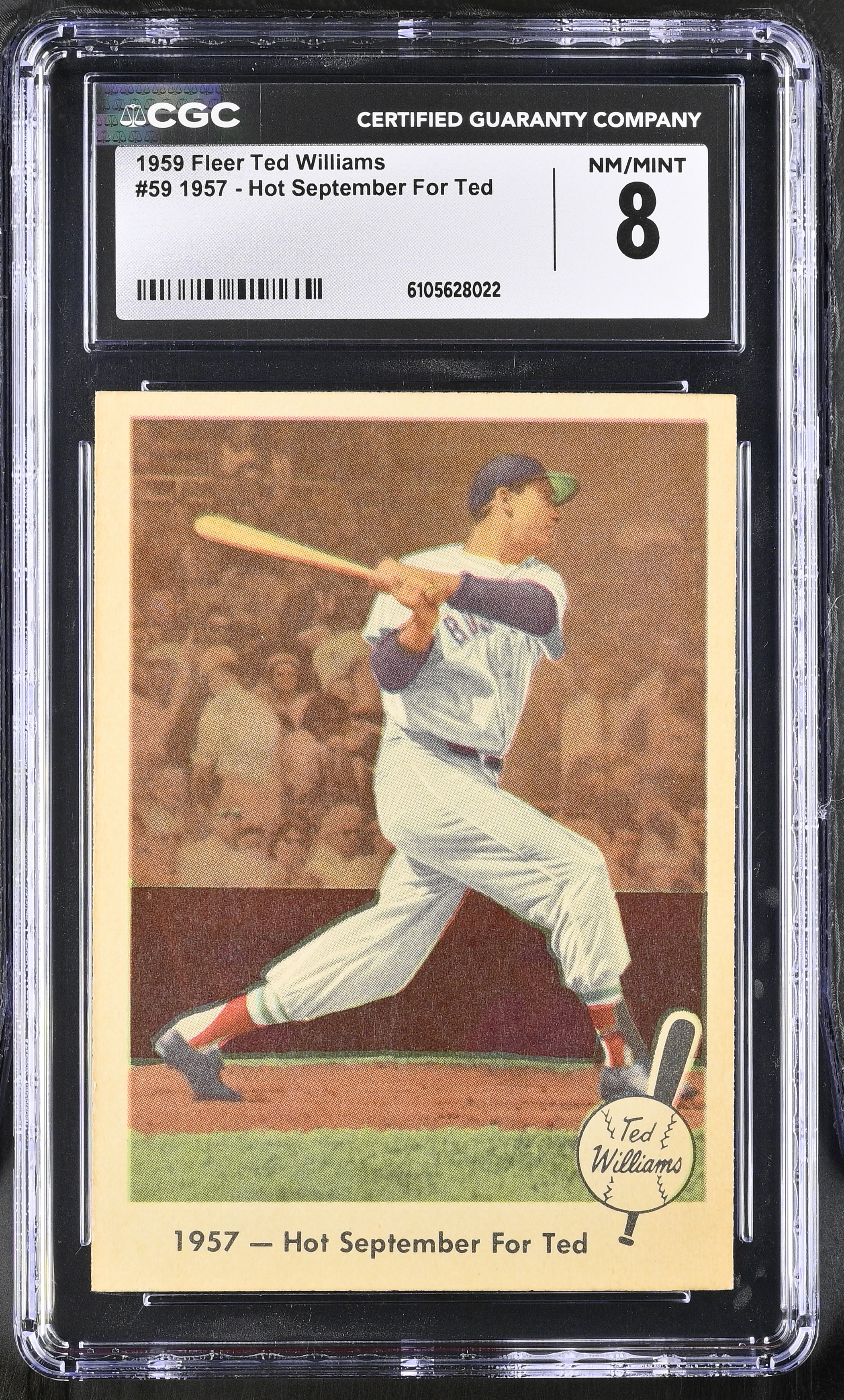Ted Williams 1959 Fleer Ted Williams #59 1957 Hot September For Ted (CGC 8) at PristineAuction.com Ted Williams 1959 Fleer Ted Williams #59 1957 Hot September For Ted (CGC 8) at PristineAuction.com