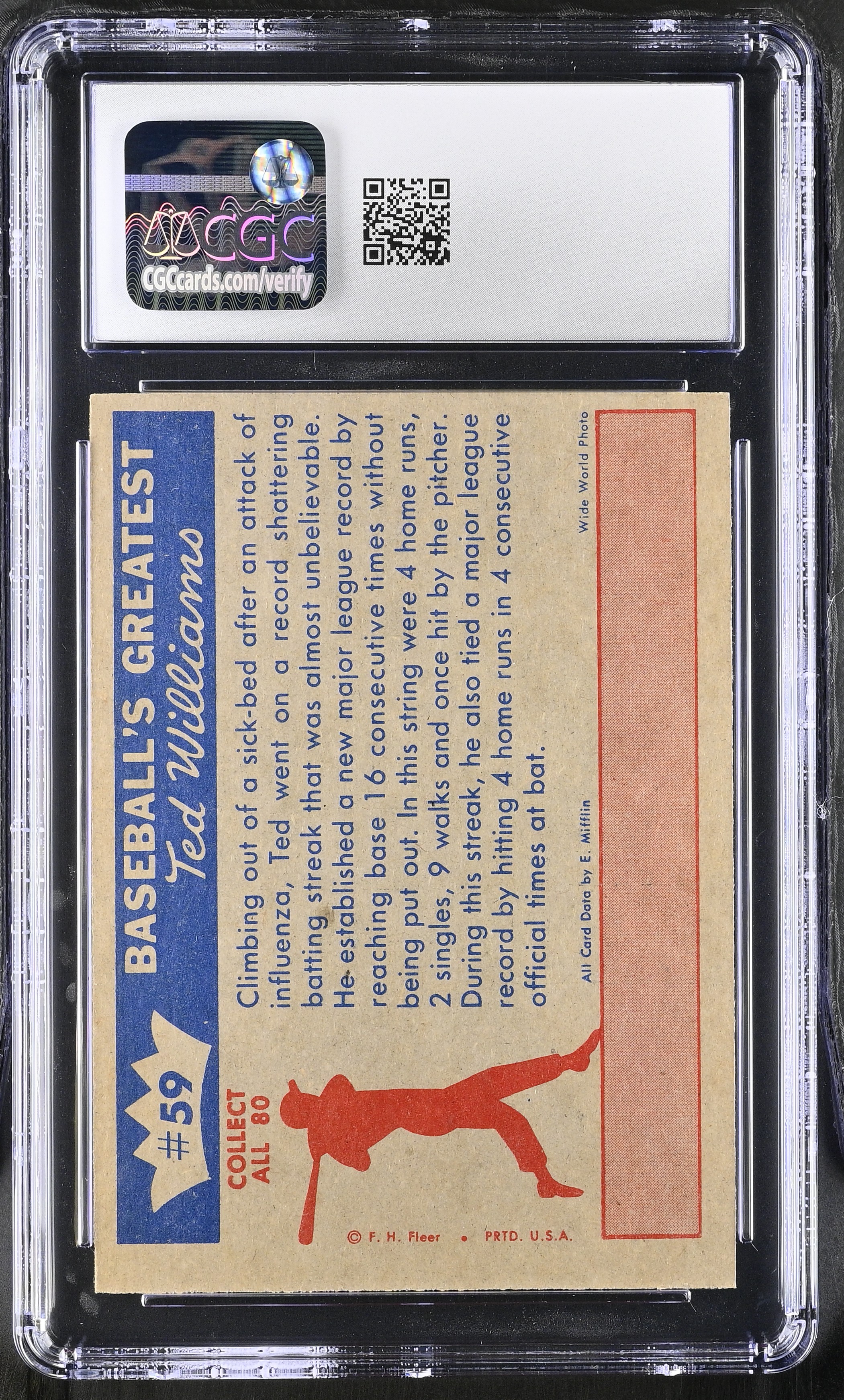 Ted Williams 1959 Fleer Ted Williams #59 1957 Hot September For Ted (CGC 8) at PristineAuction.com Ted Williams 1959 Fleer Ted Williams #59 1957 Hot September For Ted (CGC 8) at PristineAuction.com