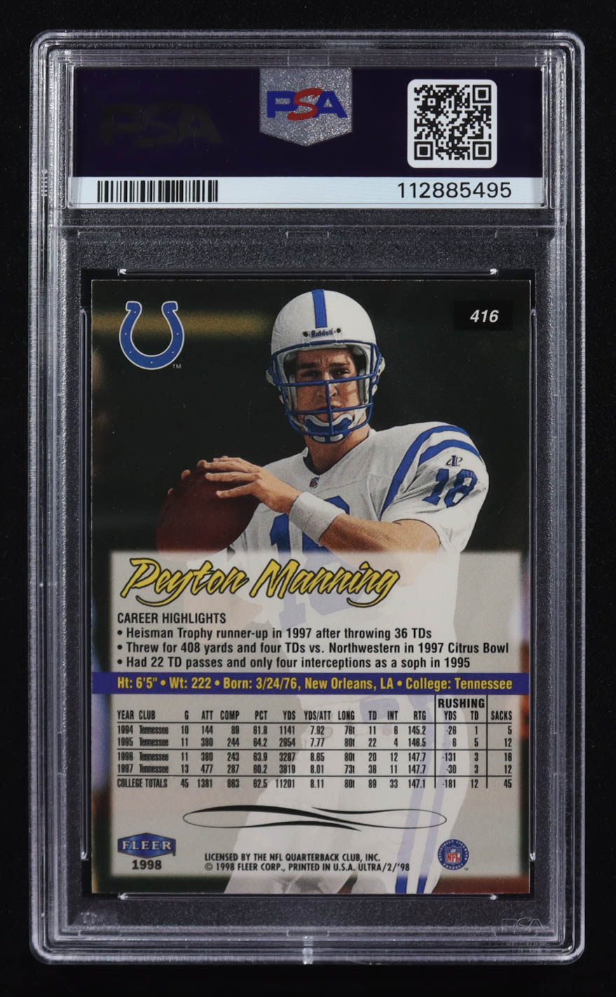 Peyton Manning 1998 Ultra #416 RC (PSA 9) at PristineAuction.com Peyton Manning 1998 Ultra #416 RC (PSA 9) at PristineAuction.com