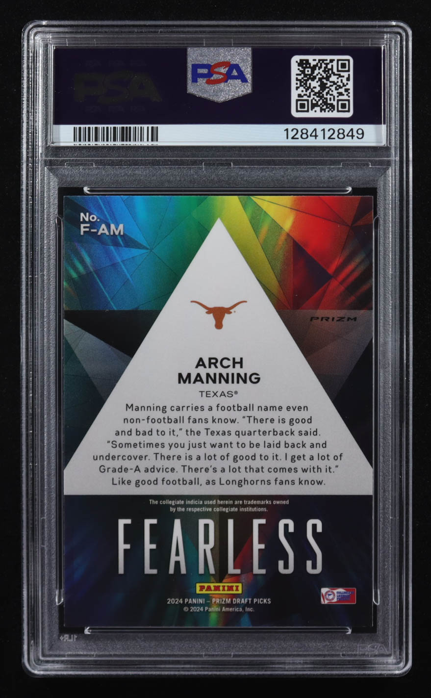 Arch Manning 2024 Panini Prizm Draft Picks Fearless Red Ice #23 RC (PSA 10) at PristineAuction.com Arch Manning 2024 Panini Prizm Draft Picks Fearless Red Ice #23 RC (PSA 10) at PristineAuction.com