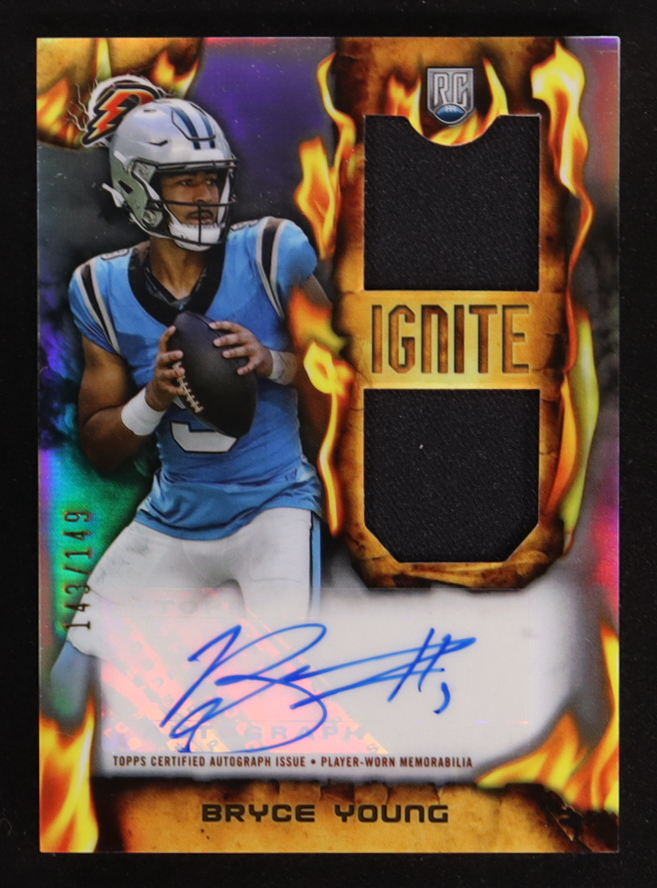 Bryce Young 2023 Topps Composite Resurgence Ignite Patch Autographs #RIRPABY #143/149 RC at PristineAuction.com Bryce Young 2023 Topps Composite Resurgence Ignite Patch Autographs #RIRPABY #143/149 RC at PristineAuction.com