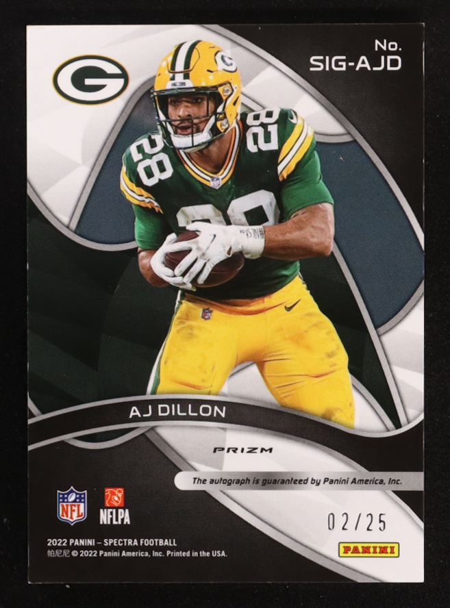 A.J. Dillon 2022 Panini Spectra Signatures Neon Green #60 #02/25 at PristineAuction.com A.J. Dillon 2022 Panini Spectra Signatures Neon Green #60 #02/25 at PristineAuction.com