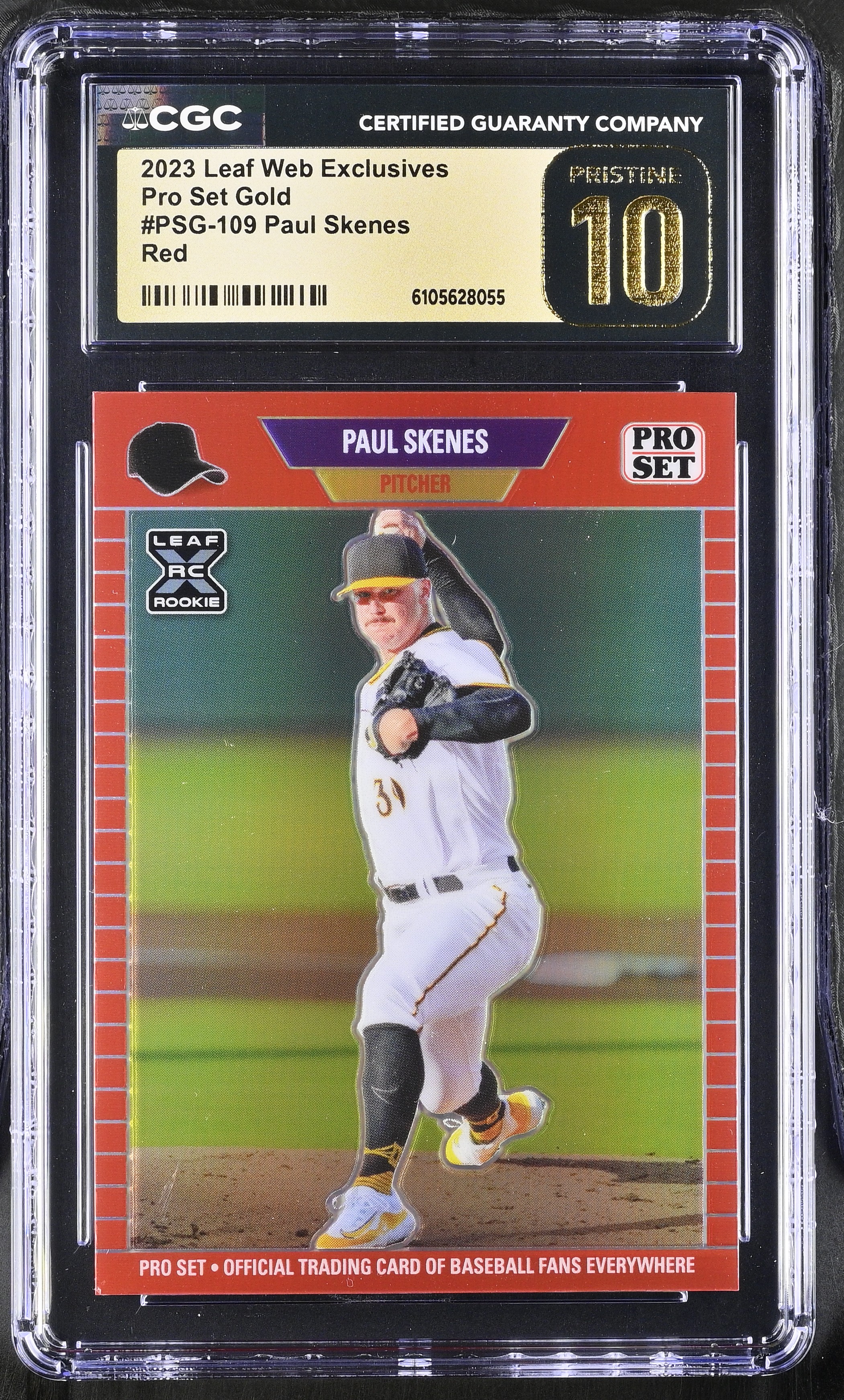 Paul Skenes 2023 Leaf Web Exclusives Pro Set Gold Red #PSG-109 #35/89 RC (CGC 10 | Black Label) at PristineAuction.com Paul Skenes 2023 Leaf Web Exclusives Pro Set Gold Red #PSG-109 #35/89 RC (CGC 10 | Black Label) at PristineAuction.com