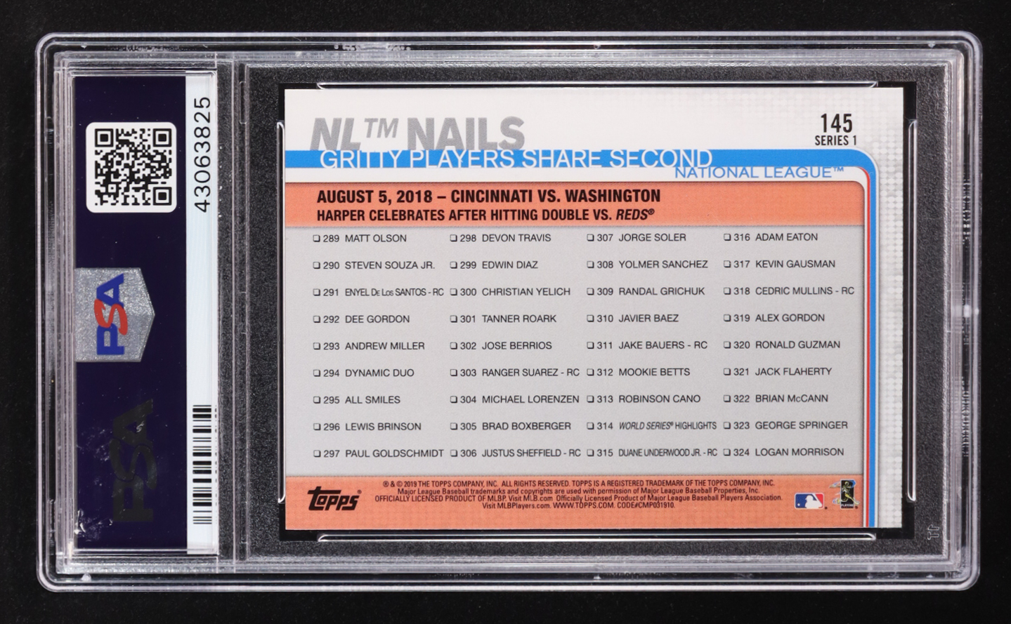 Bryce Harper / Scooter Gennett 2019 Topps 150th Anniversary NL Nails #145 (PSA 10) at PristineAuction.com Bryce Harper / Scooter Gennett 2019 Topps 150th Anniversary NL Nails #145 (PSA 10) at PristineAuction.com