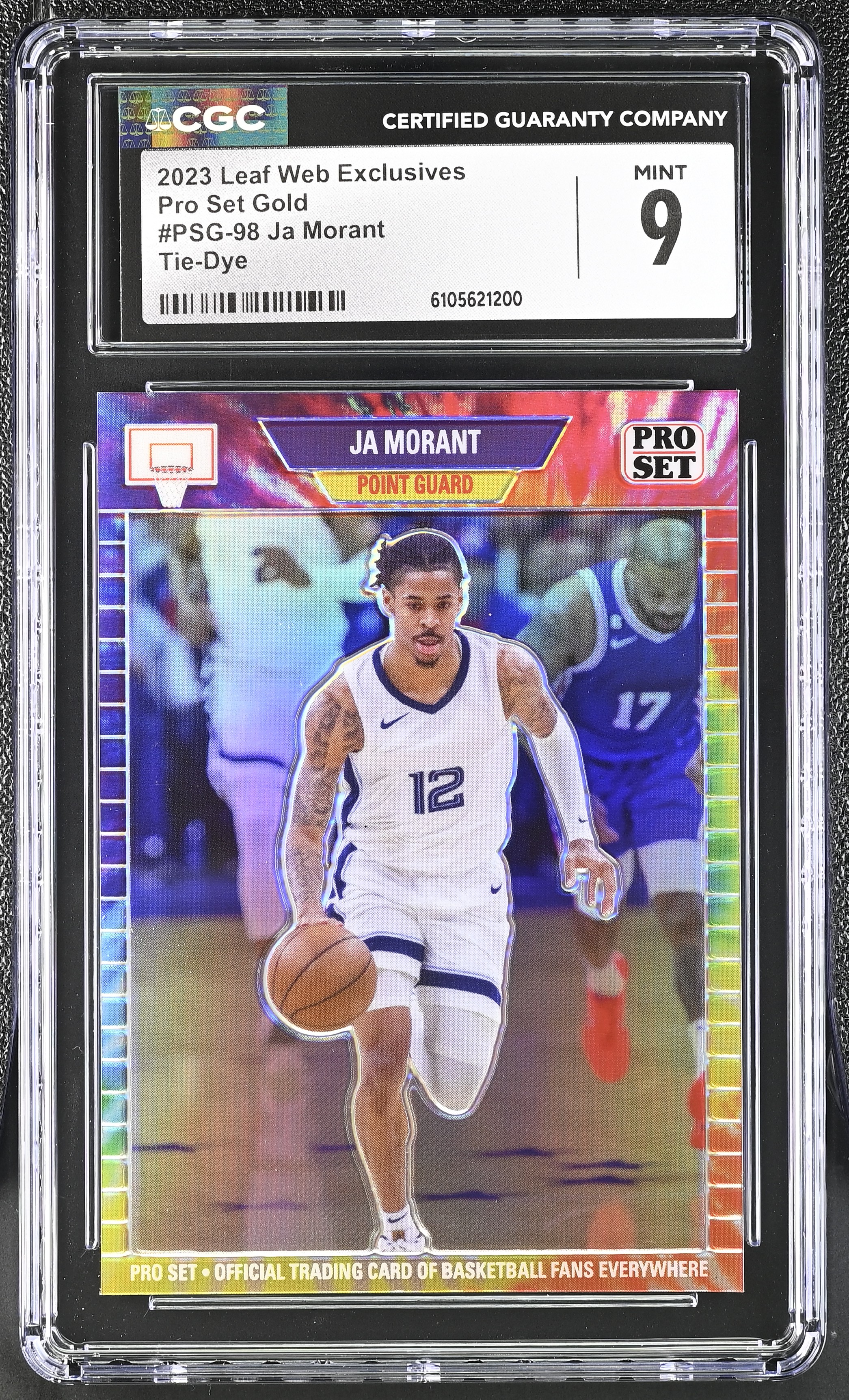Ja Morant 2023 Leaf Web Exclusives Pro Set Gold Tie-Dye #PSG-98 #2/5 (CGC 9) at PristineAuction.com Ja Morant 2023 Leaf Web Exclusives Pro Set Gold Tie-Dye #PSG-98 #2/5 (CGC 9) at PristineAuction.com