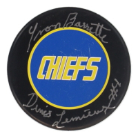 Yvon Barrette Signed "Slap Shot" Logo Hockey Puck Inscribed "Denis Lemieux" (COJO) at PristineAuction.com