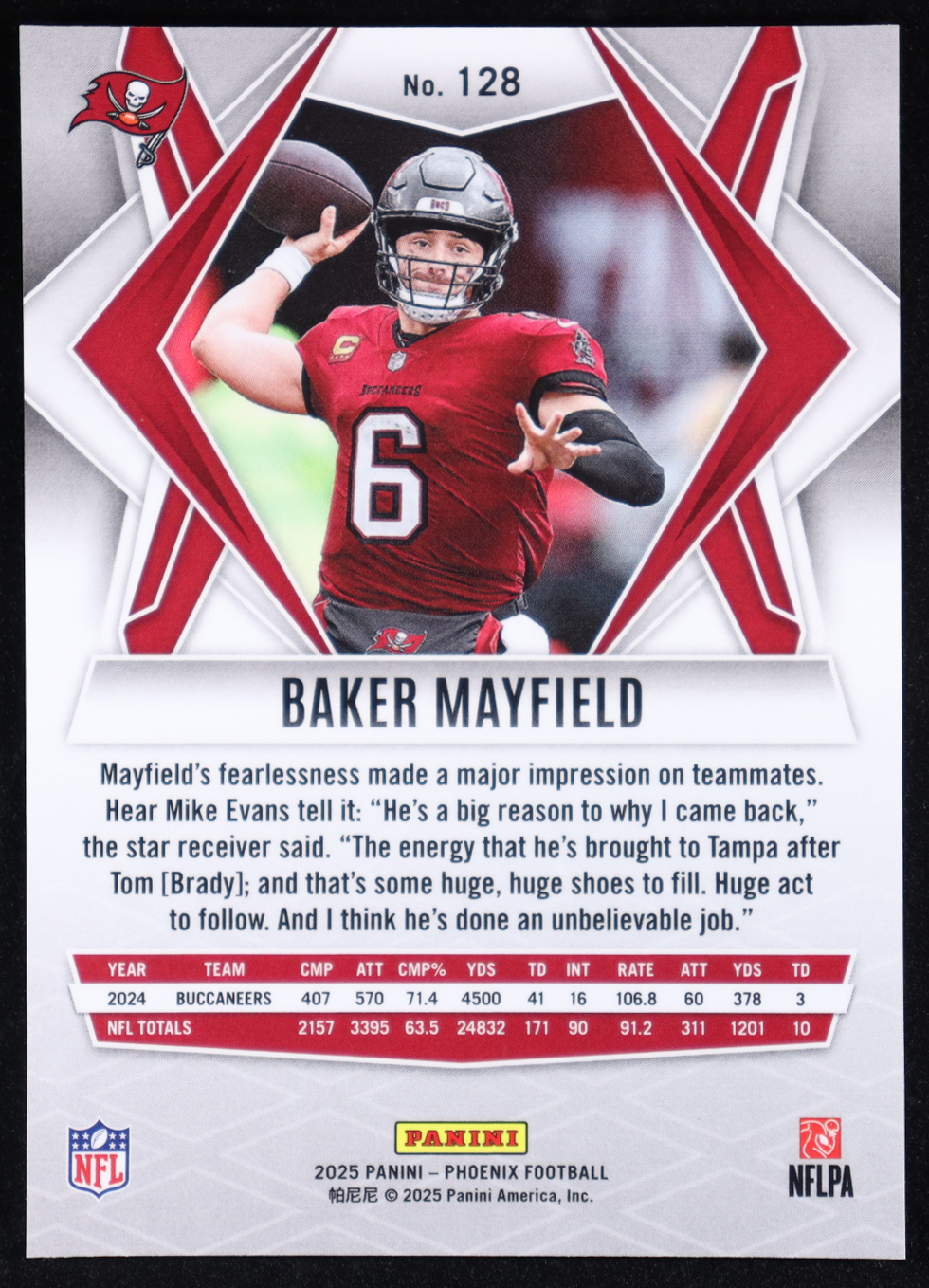 Baker Mayfield 2025 Panini Phoenix Hyper Silver #128 at PristineAuction.com Baker Mayfield 2025 Panini Phoenix Hyper Silver #128 at PristineAuction.com