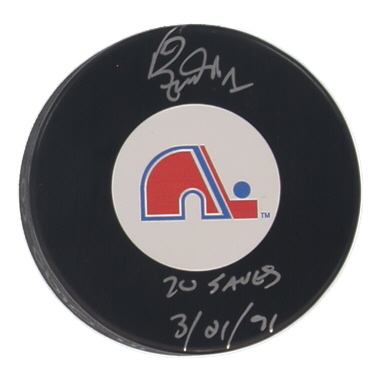 Ron Tugnutt Signed Nordiques Logo Hockey Puck Inscribed "70 Saves 3/21/91" (COJO) at PristineAuction.com Ron Tugnutt Signed Nordiques Logo Hockey Puck Inscribed "70 Saves 3/21/91" (COJO) at PristineAuction.com