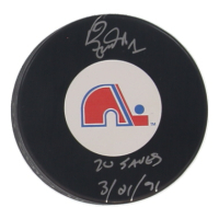 Ron Tugnutt Signed Nordiques Logo Hockey Puck Inscribed "70 Saves 3/21/91" (COJO) at PristineAuction.com