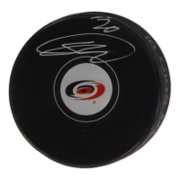 Sebastian Aho Signed Hurricanes Logo Hockey Puck (COJO) at PristineAuction.com