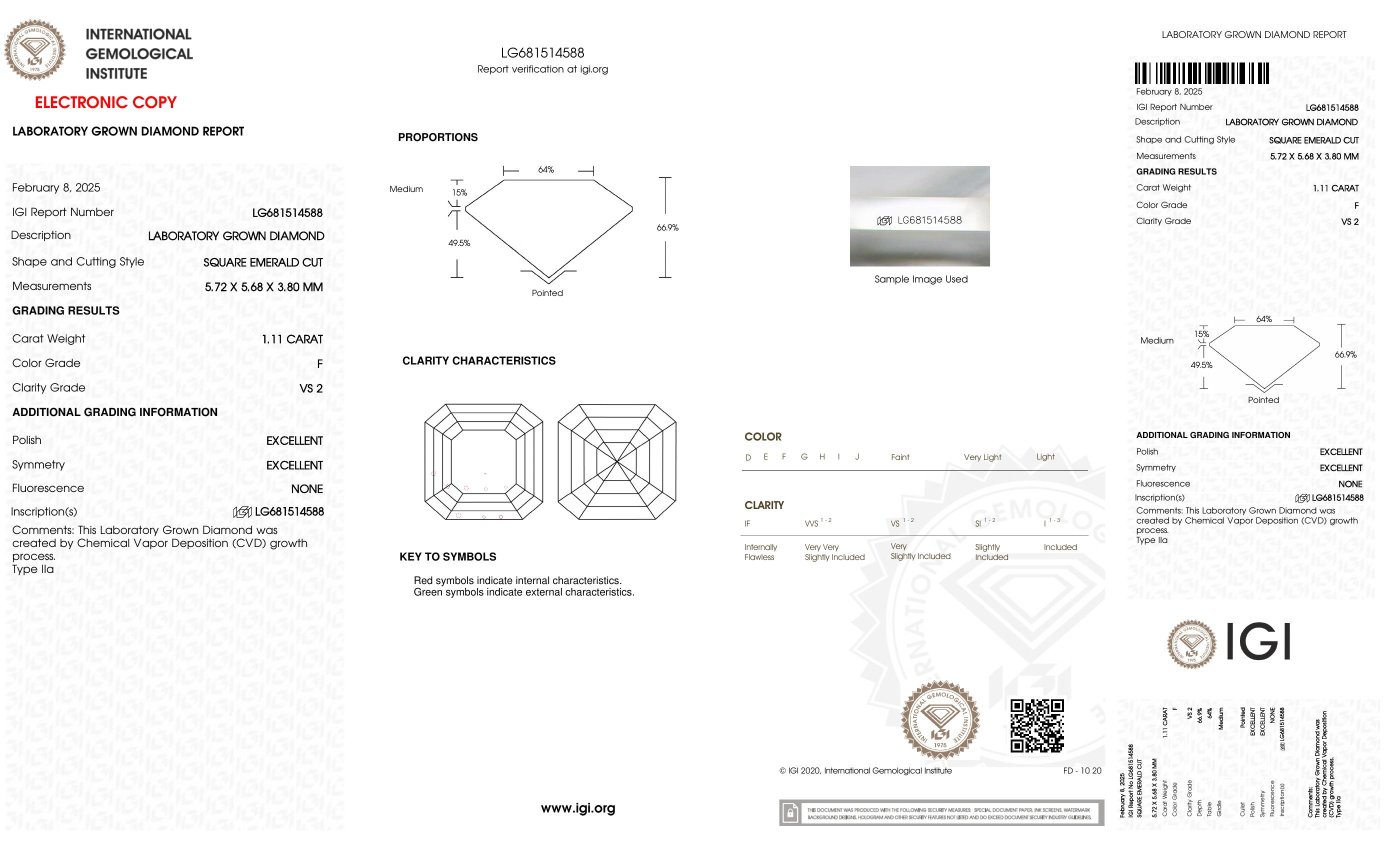 1.11 Carats Lab Grown Diamond Loose F, VS2 | IGI Cert at PristineAuction.com 1.11 Carats Lab Grown Diamond Loose F, VS2 | IGI Cert at PristineAuction.com