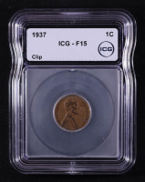1937 Lincoln Wheat 1C Cent Mint Error: Clip (ICG F15) at PristineAuction.com