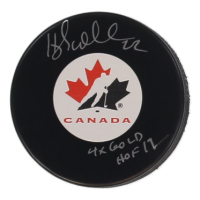 Hayley Wickenheiser Signed Team Canada Logo Hockey Puck Inscribed "4x Gold" & "HOF 19" (COJO) at PristineAuction.com