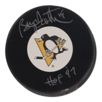 Bryan Trottier Signed Penguins Logo Hockey Puck Inscribed "HOF 97" (COJO) at PristineAuction.com