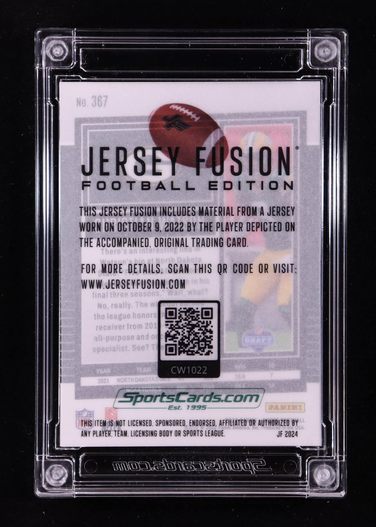 Christian Watson 2024 Jersey Fusion Game Used Swatch #CW1022 at PristineAuction.com Christian Watson 2024 Jersey Fusion Game Used Swatch #CW1022 at PristineAuction.com