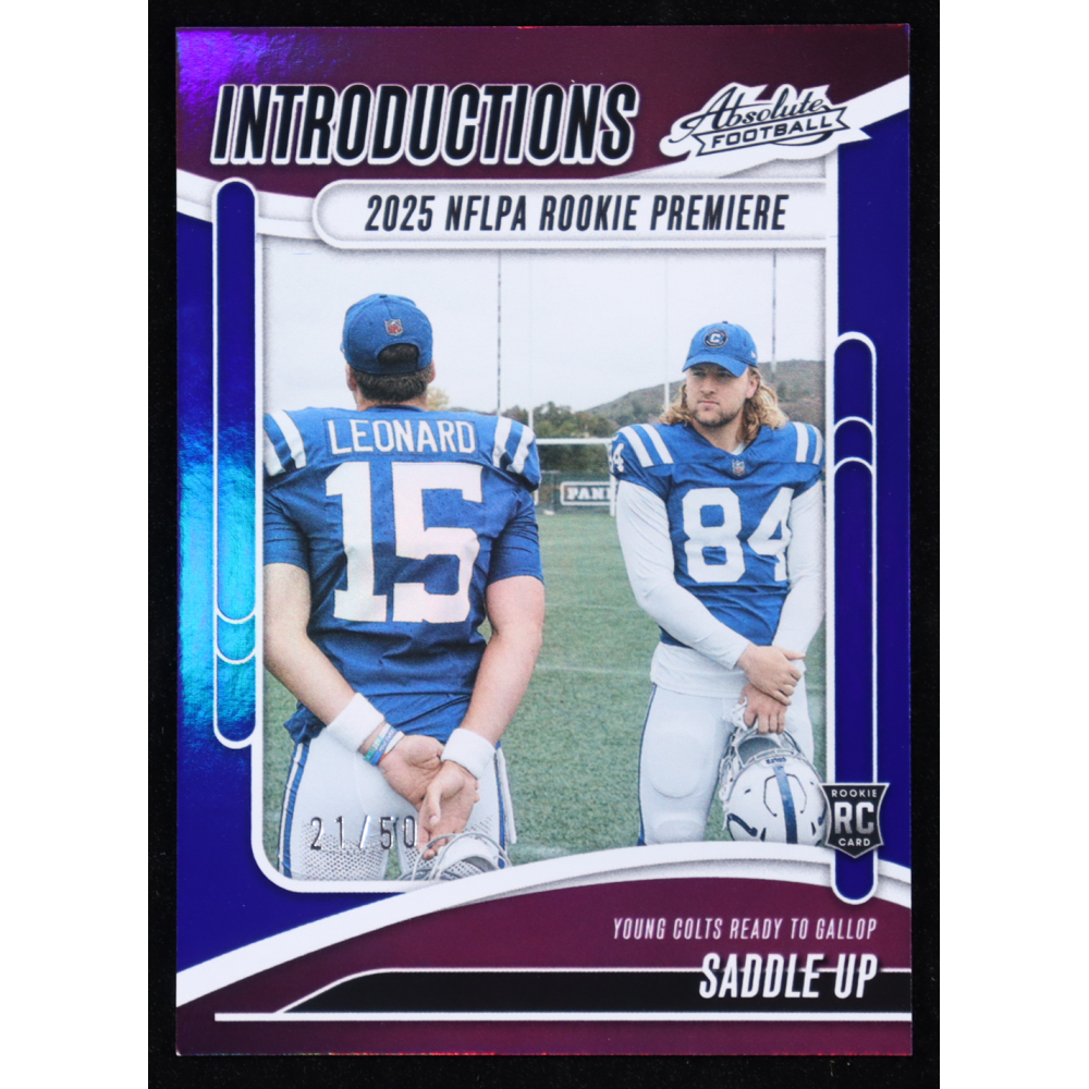 Riley Leonard / Tyler Warren 2025 Absolute Introductions Spectrum Blue #12 Saddle Up #21/50 RC at PristineAuction.com