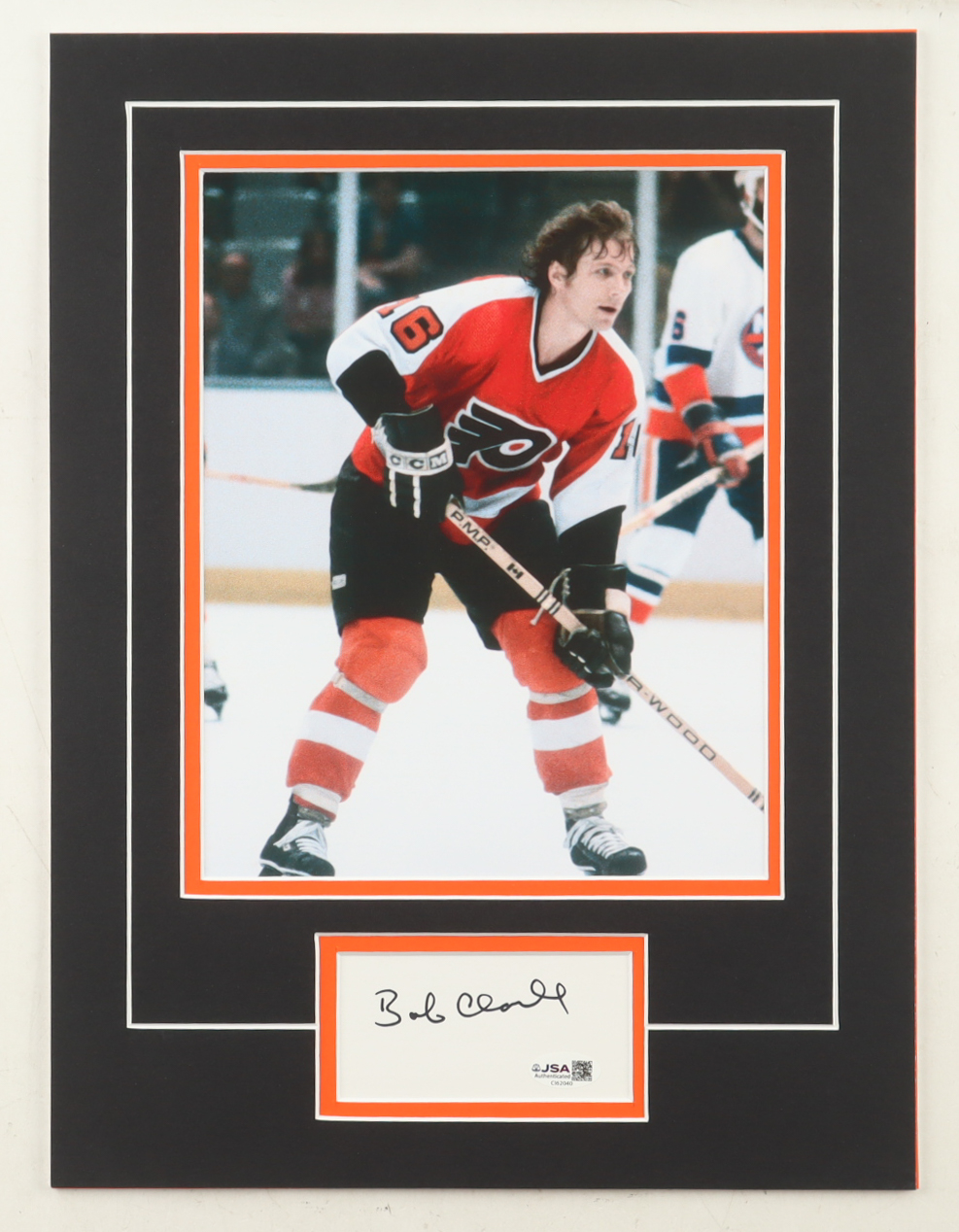 Bob Clarke Signed 12x16 Custom Matted Cut Display with Photo (JSA) at PristineAuction.com Bob Clarke Signed 12x16 Custom Matted Cut Display with Photo (JSA) at PristineAuction.com