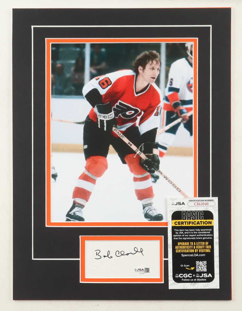 Bob Clarke Signed 12x16 Custom Matted Cut Display with Photo (JSA) at PristineAuction.com Bob Clarke Signed 12x16 Custom Matted Cut Display with Photo (JSA) at PristineAuction.com