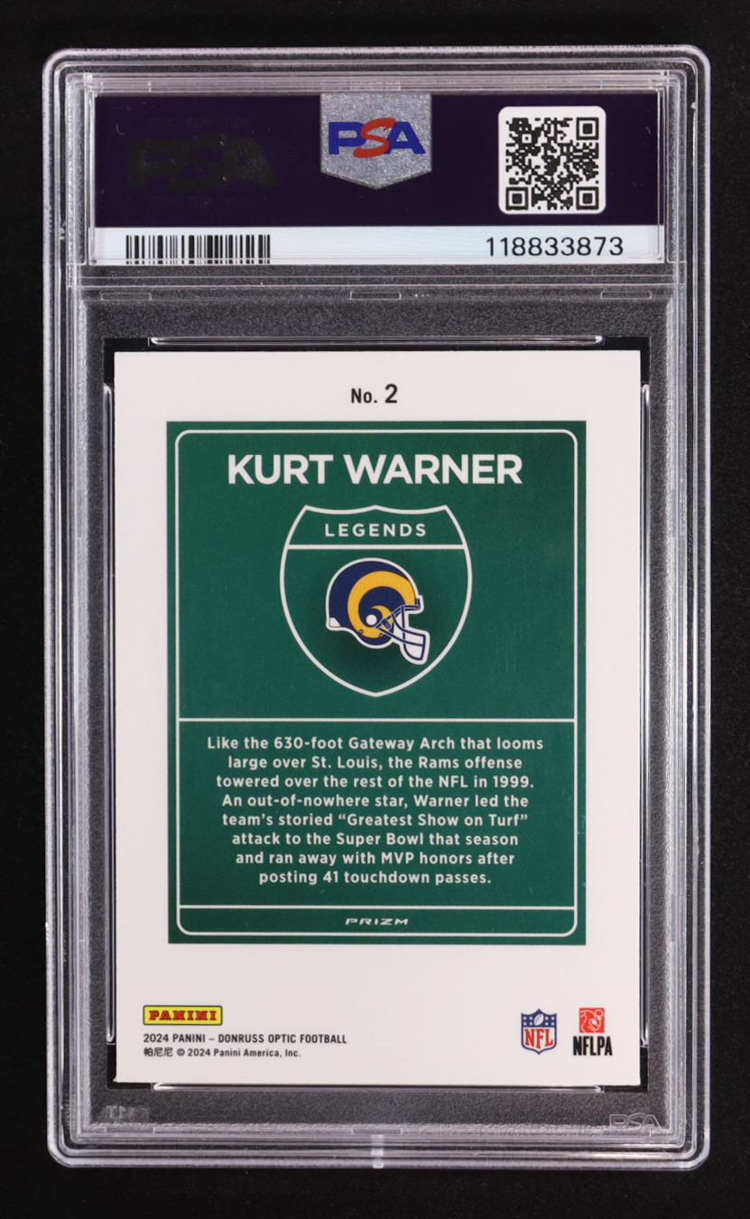 Kurt Warner 2024 Donruss Optic Downtown Legends #2 (PSA 10) at PristineAuction.com Kurt Warner 2024 Donruss Optic Downtown Legends #2 (PSA 10) at PristineAuction.com