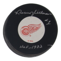 Norm Ullman Signed Red Wings Logo Hockey Puck Inscribed "HOF - 1982" (COJO) at PristineAuction.com