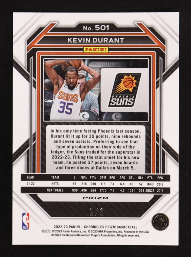 Kevin Durant 2022-23 Panini Chronicles Asia Red and Gold #501 #2/3 at PristineAuction.com Kevin Durant 2022-23 Panini Chronicles Asia Red and Gold #501 #2/3 at PristineAuction.com
