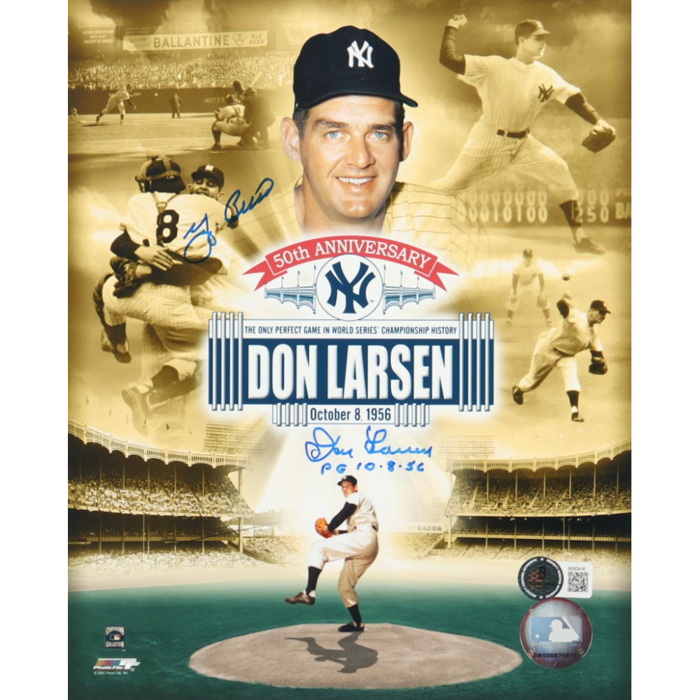Yogi Berra & Don Larsen Signed Yankees 8x10 Photo Inscribed "PG 10-8-56" (Beckett) at PristineAuction.com