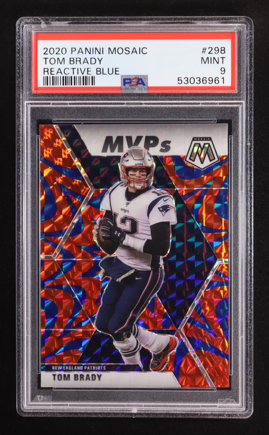 Tom Brady 2020 Panini Mosaic Mosaic Reactive Blue #298 MVP (PSA 9) at PristineAuction.com Tom Brady 2020 Panini Mosaic Mosaic Reactive Blue #298 MVP (PSA 9) at PristineAuction.com