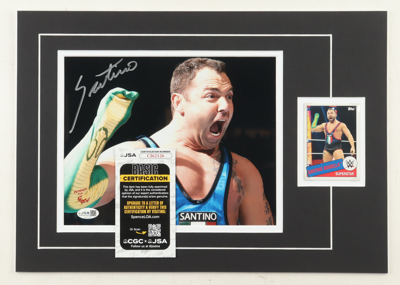Santino Marella Signed 12x17 Custom Matted Photo Display with Trading Card (JSA) at PristineAuction.com Santino Marella Signed 12x17 Custom Matted Photo Display with Trading Card (JSA) at PristineAuction.com