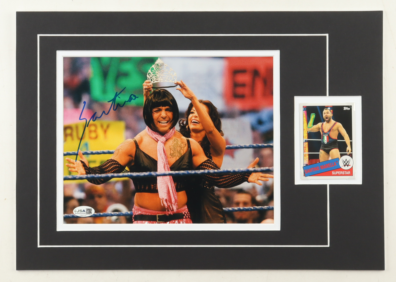 Santino Marella Signed 12x17 Custom Matted Photo Display with Trading Card (JSA) at PristineAuction.com Santino Marella Signed 12x17 Custom Matted Photo Display with Trading Card (JSA) at PristineAuction.com