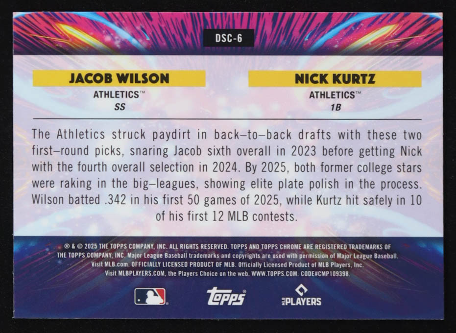 Nick Kurtz / Jacob Wilson 2025 Topps Cosmic Chrome Dual Star Clusters #DSC6 RC at PristineAuction.com Nick Kurtz / Jacob Wilson 2025 Topps Cosmic Chrome Dual Star Clusters #DSC6 RC at PristineAuction.com