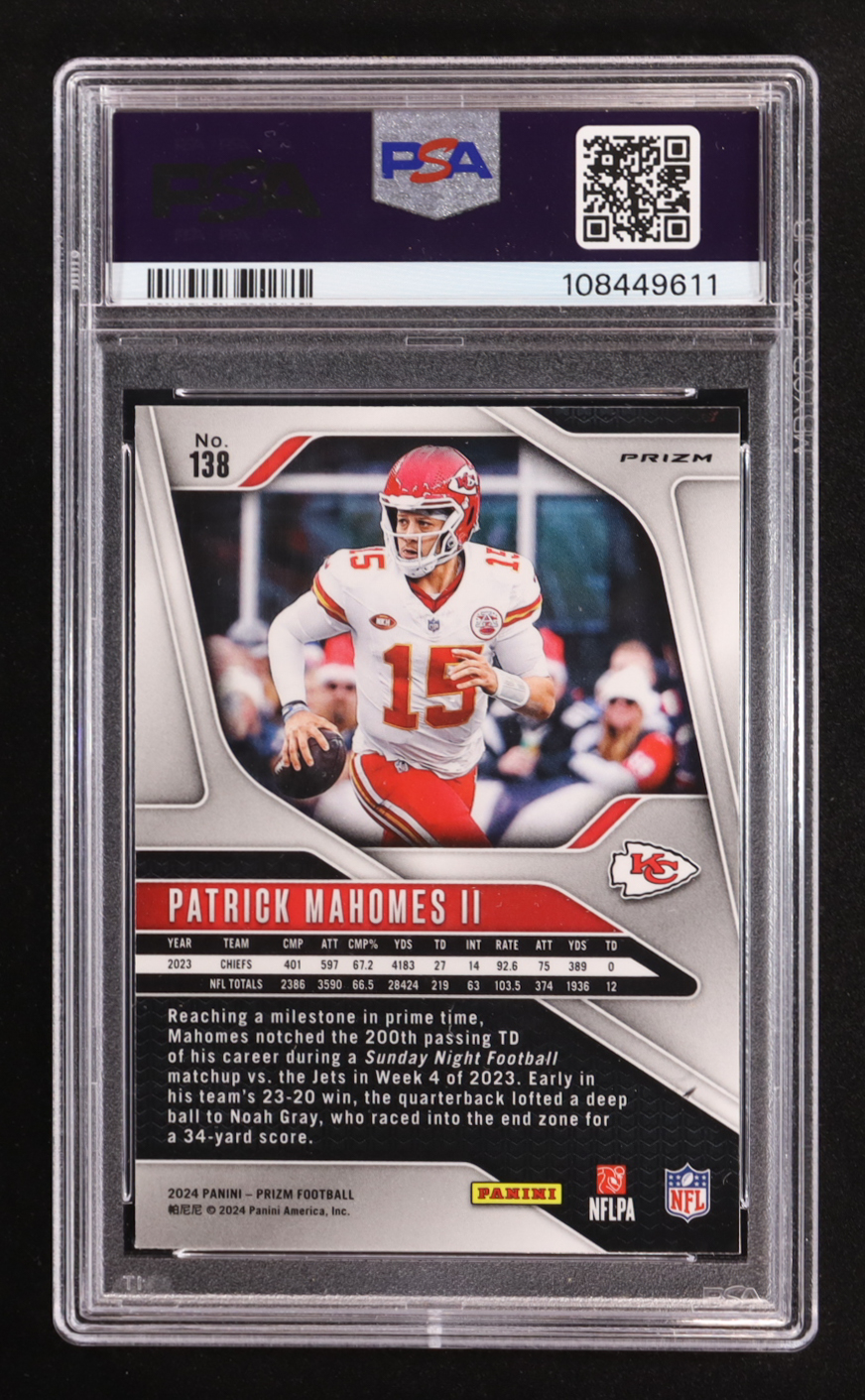 Patrick Mahomes II 2024 Panini Prizm Prizms Red White and Blue #138 (PSA 9) at PristineAuction.com Patrick Mahomes II 2024 Panini Prizm Prizms Red White and Blue #138 (PSA 9) at PristineAuction.com