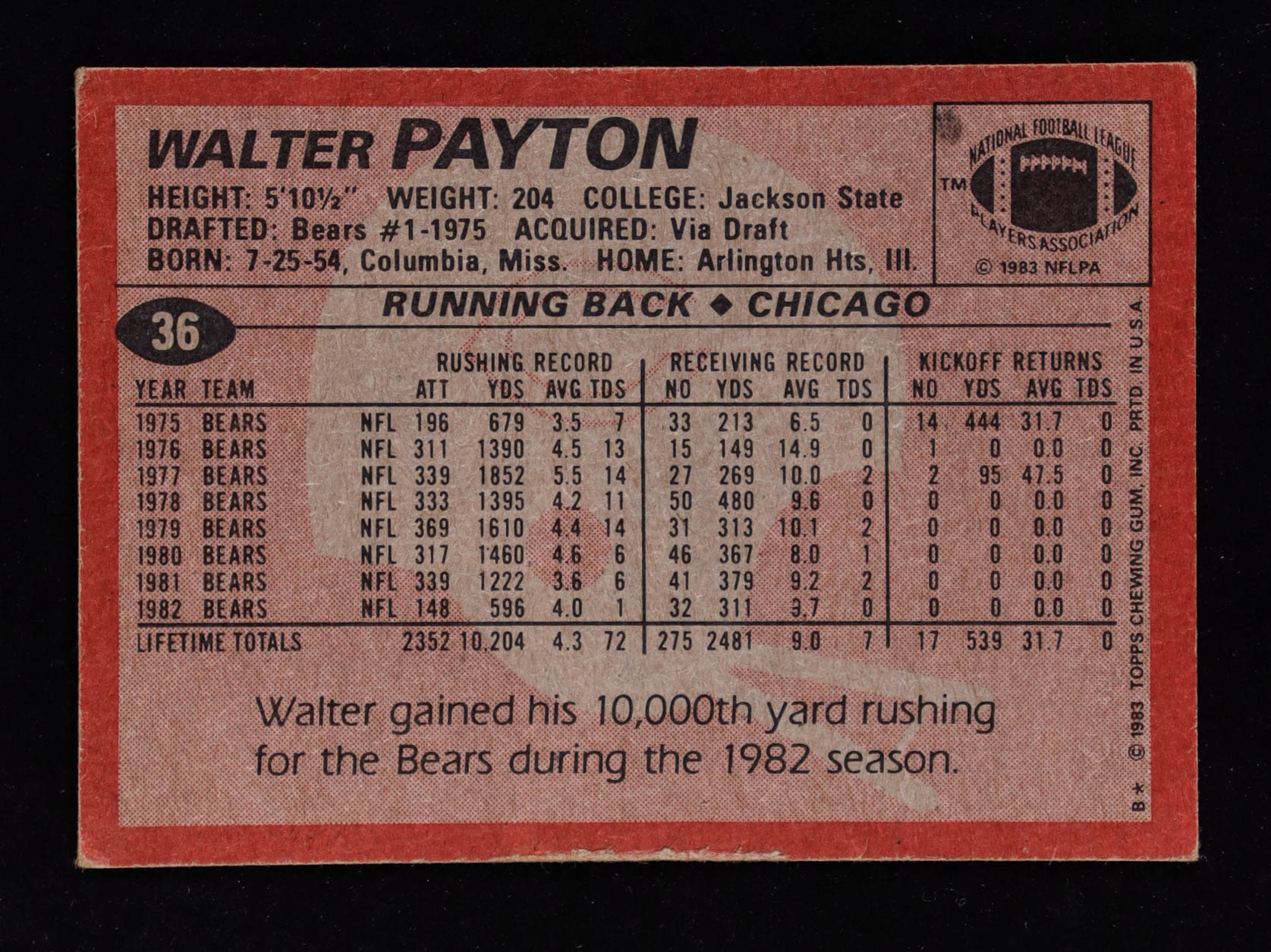 Walter Payton 1983 Topps #36 at PristineAuction.com Walter Payton 1983 Topps #36 at PristineAuction.com