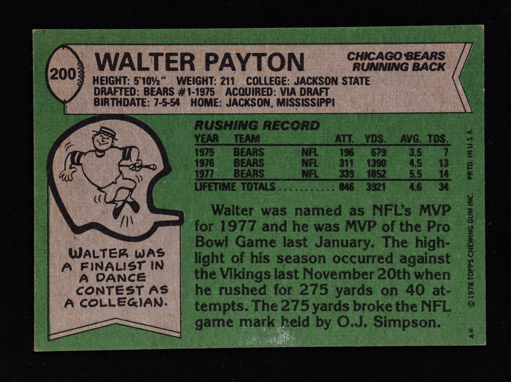 Walter Payton 1978 Topps #200 AP at PristineAuction.com Walter Payton 1978 Topps #200 AP at PristineAuction.com