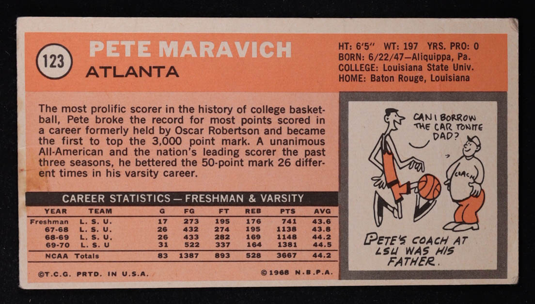 Pete Maravich 1970-71 Topps #123 RC at PristineAuction.com Pete Maravich 1970-71 Topps #123 RC at PristineAuction.com