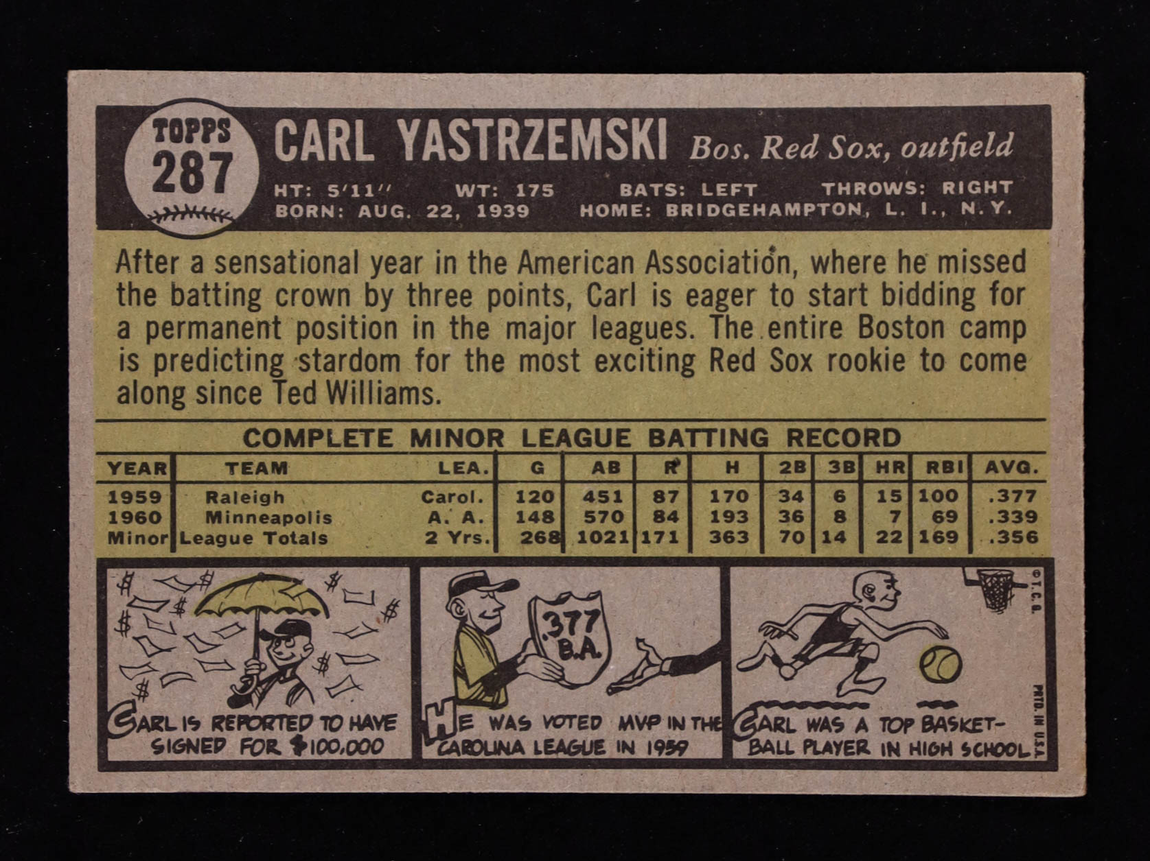 Carl Yastrzemski 1961 Topps #287 RC at PristineAuction.com Carl Yastrzemski 1961 Topps #287 RC at PristineAuction.com