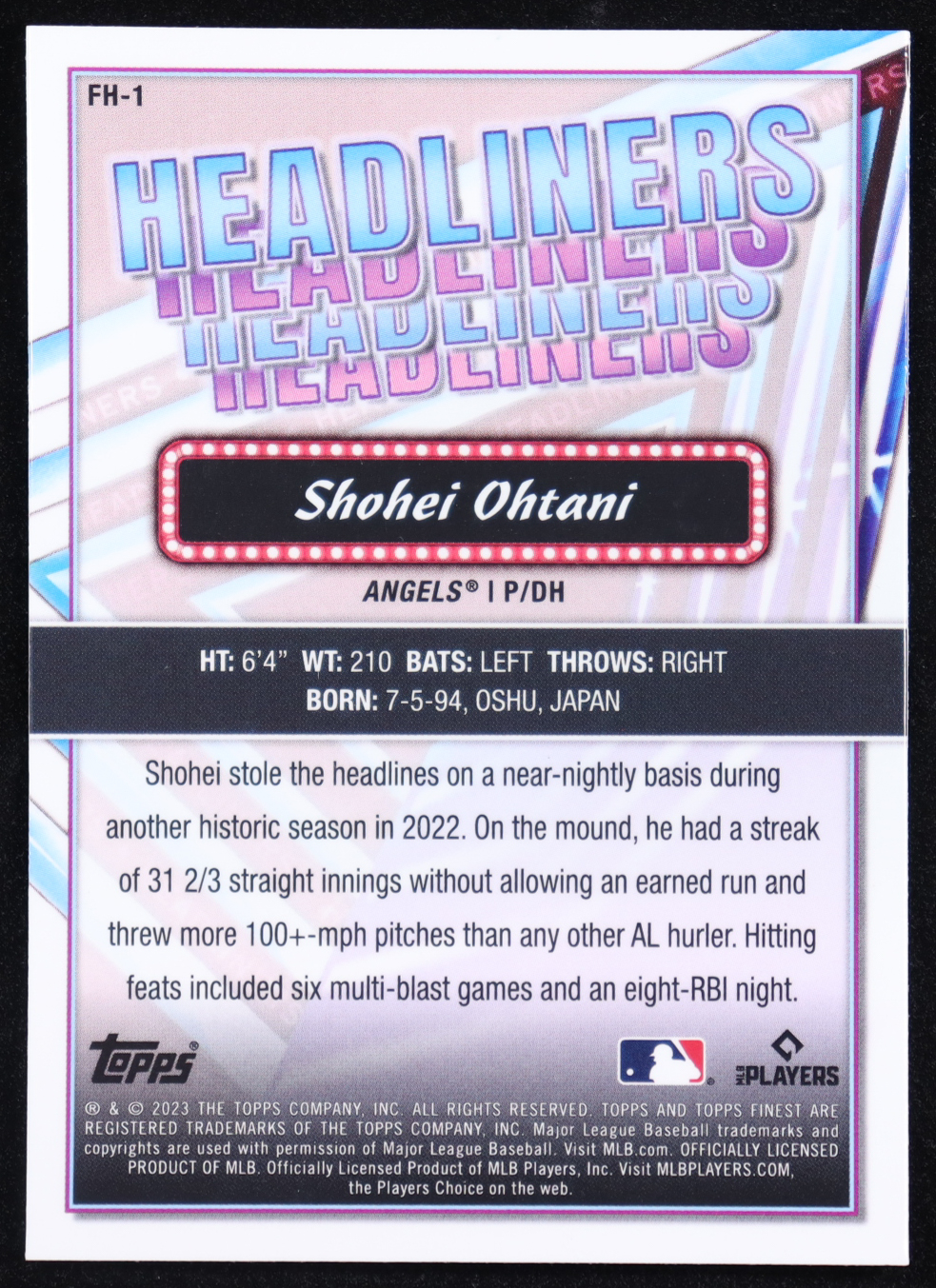 Shohei Ohtani 2023 Finest Finest Headliners #FH1 at PristineAuction.com Shohei Ohtani 2023 Finest Finest Headliners #FH1 at PristineAuction.com