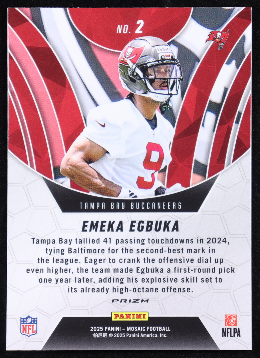 Emeka Egbuka 2025 Panini Mosaic Elevate Mosaic Green #2 RC at PristineAuction.com Emeka Egbuka 2025 Panini Mosaic Elevate Mosaic Green #2 RC at PristineAuction.com