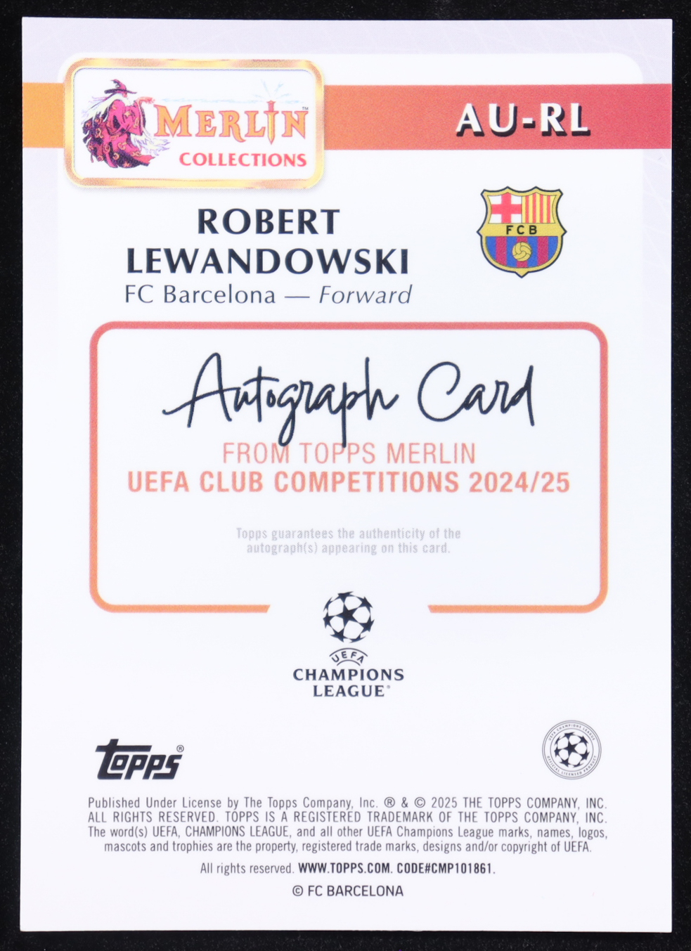 Robert Lewandowski 2024-25 Merlin UEFA Club Competitions Autographs Aqua #AURL #08/75 at PristineAuction.com Robert Lewandowski 2024-25 Merlin UEFA Club Competitions Autographs Aqua #AURL #08/75 at PristineAuction.com