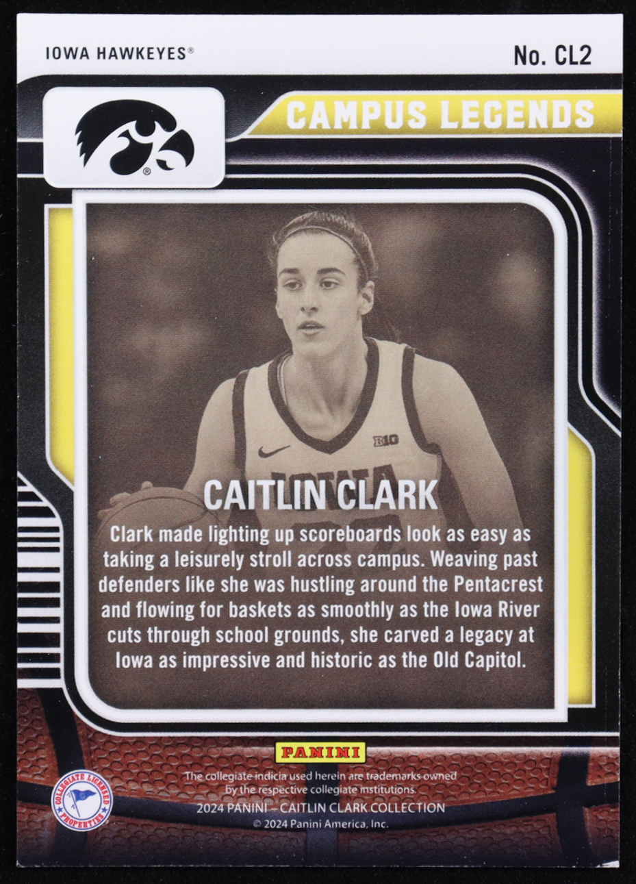 Caitlin Clark 2024 Panini Caitlin Clark Collection Contenders Campus Legends #CL2 at PristineAuction.com Caitlin Clark 2024 Panini Caitlin Clark Collection Contenders Campus Legends #CL2 at PristineAuction.com