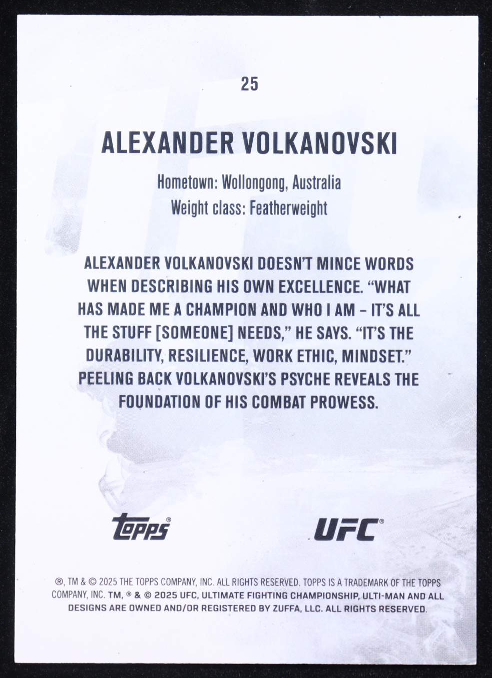 Alexander Volkanovski 2025 Topps UFC Knockout Holo Silver #25 #083/125 at PristineAuction.com Alexander Volkanovski 2025 Topps UFC Knockout Holo Silver #25 #083/125 at PristineAuction.com