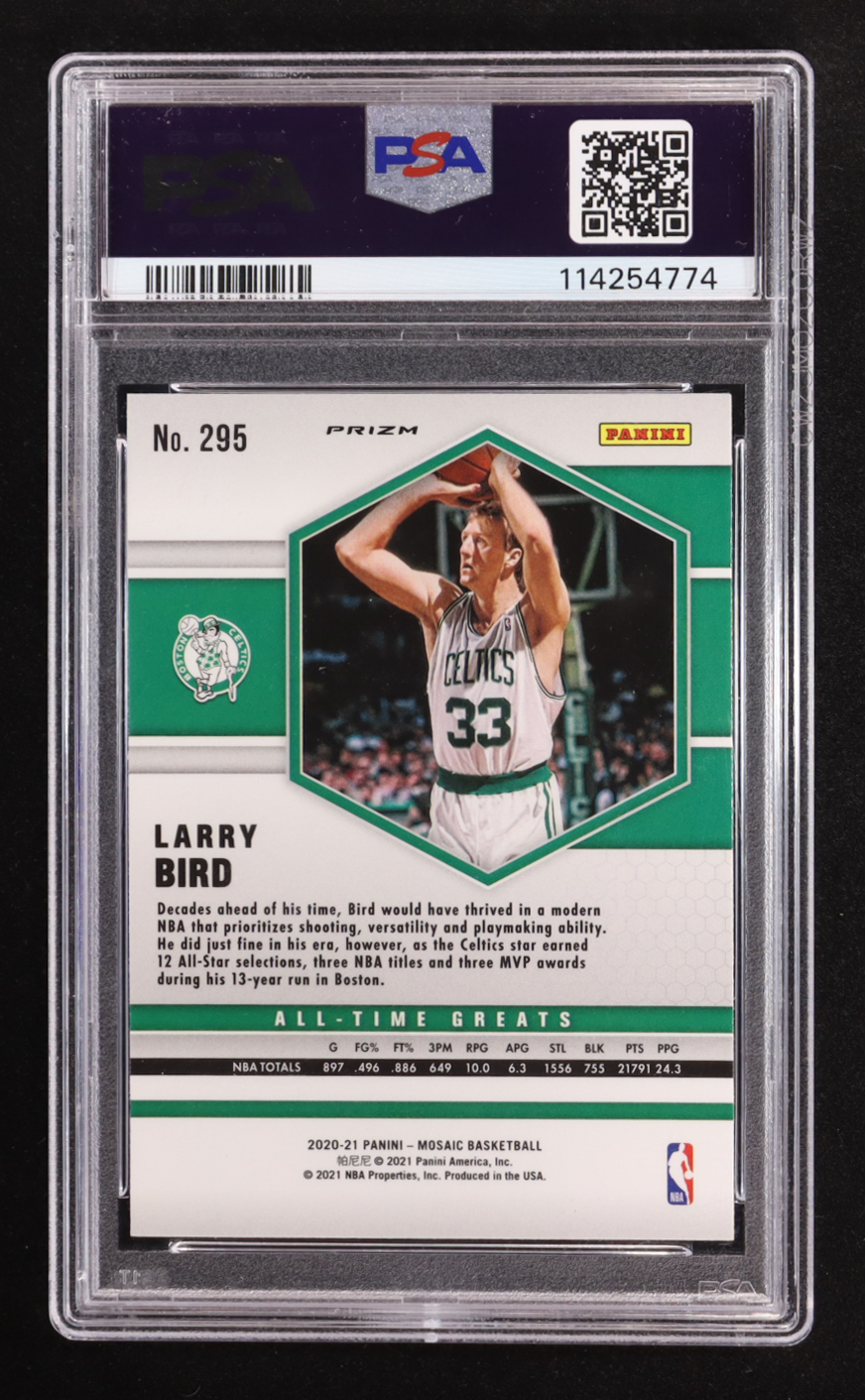 Larry Bird 2020-21 Panini Mosaic Mosaic Reactive Yellow #295 (PSA 10) at PristineAuction.com Larry Bird 2020-21 Panini Mosaic Mosaic Reactive Yellow #295 (PSA 10) at PristineAuction.com